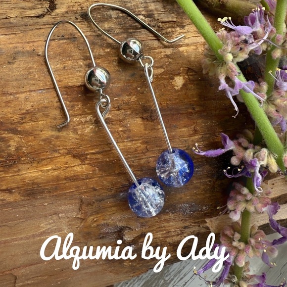 Blue Quartz silver dangle statement earrings/protection for Capricorn - Picture 1 of 1